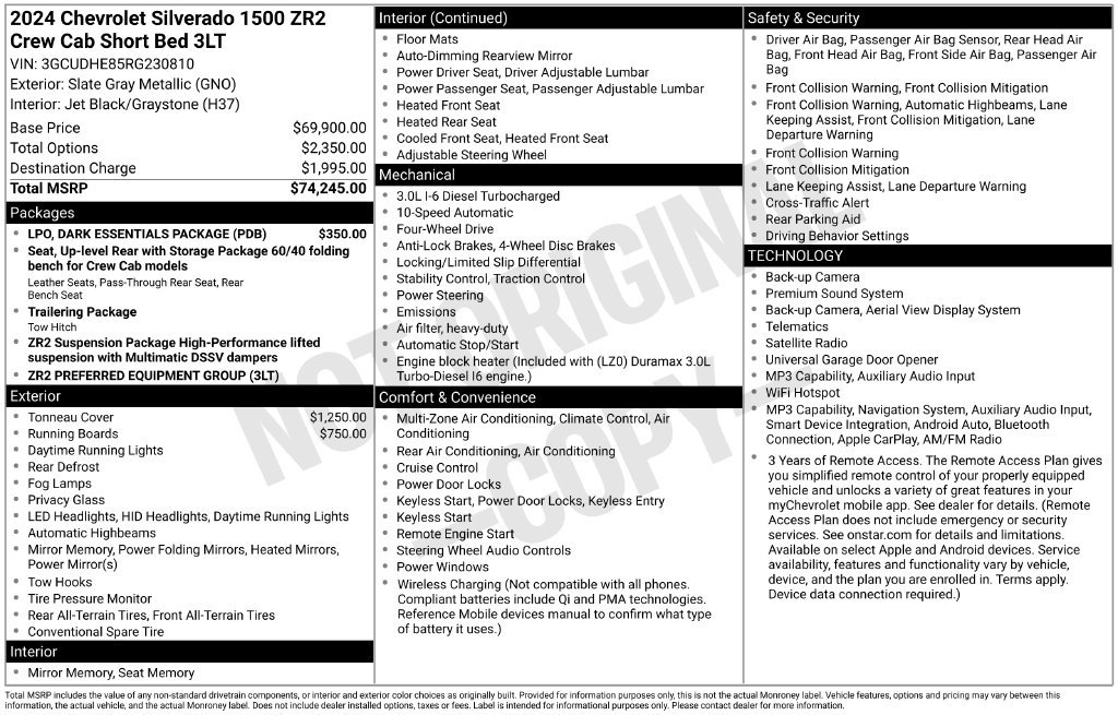 Certified 2024 Chevrolet Silverado 1500 ZR2 w/ LPO, Dark Essentials Package AWD/4WD image 36