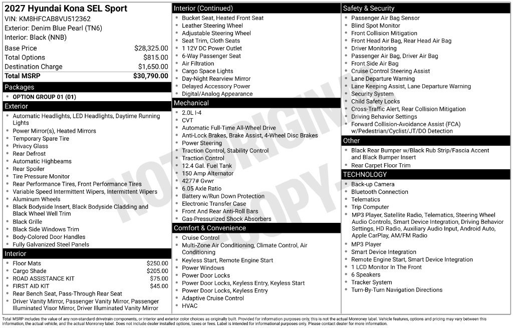 New 2027 Hyundai Kona SEL Sport AWD/4WD image 20