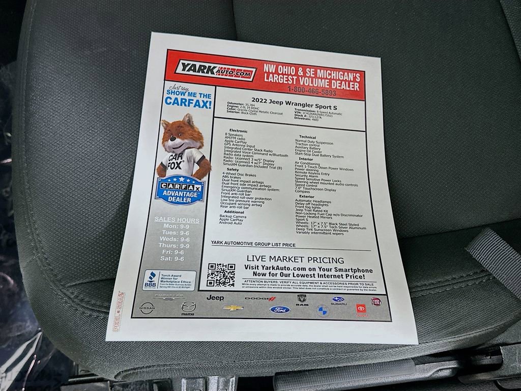 Certified 2022 Jeep Wrangler Sport S image 16