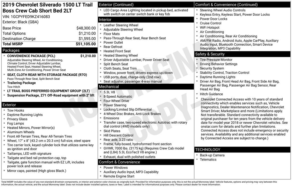 Used 2019 Chevrolet Silverado 1500 LT Trail Boss w/ Convenience Package AWD/4WD image 8