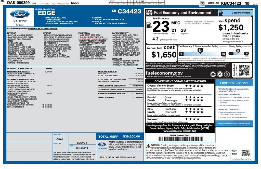 Used 2019 Ford Edge SEL w/ Equipment Group 201A AWD/4WD image 3