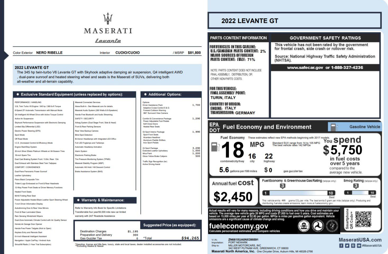 Certified 2022 Maserati Levante GT AWD/4WD image 25