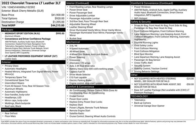 Used 2022 Chevrolet Traverse LT w/ Midnight/Sport Edition AWD/4WD image 6