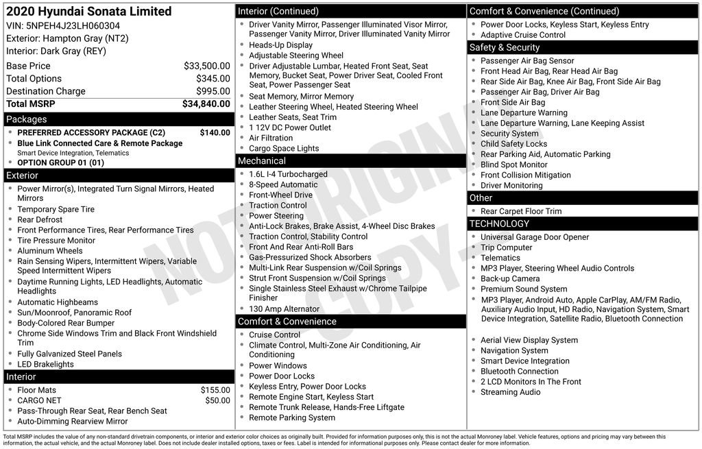 Used 2020 Hyundai Sonata Limited w/ Preferred Accessory Package FWD image 35