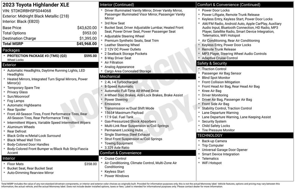 Used 2023 Toyota Highlander XLE w/ Protection Package #3 (TMS) image 9