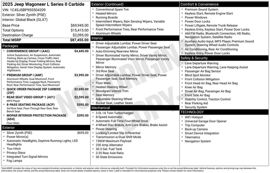 Used 2025 Jeep Wagoneer L Series II w/ Convenience Group I image 15