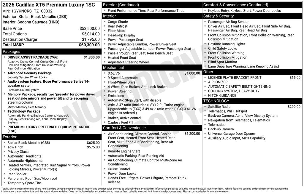 New 2026 Cadillac XT5 Premium Luxury w/ Driver Assist Package FWD image 40