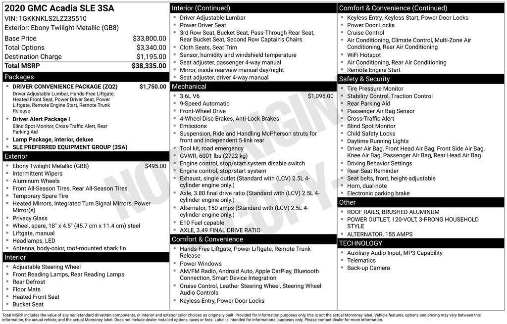 Used 2020 GMC Acadia SLE w/ Driver Convenience Package image 15