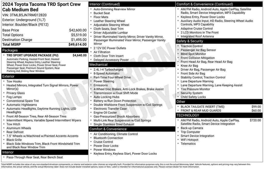 Used 2024 Toyota Tacoma TRD Sport w/ TRD Sport Upgrade Package image 54