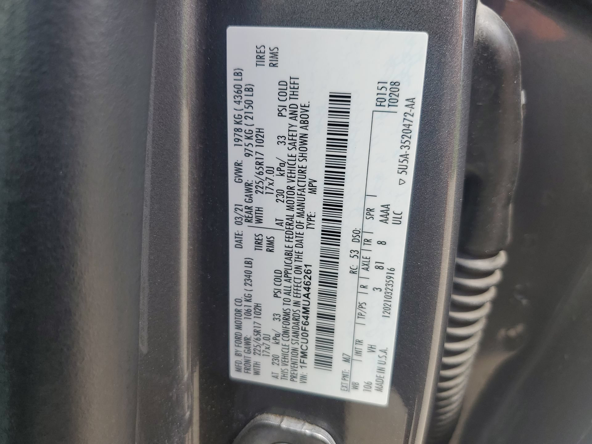 Used 2021 Ford Escape S FWD image 38