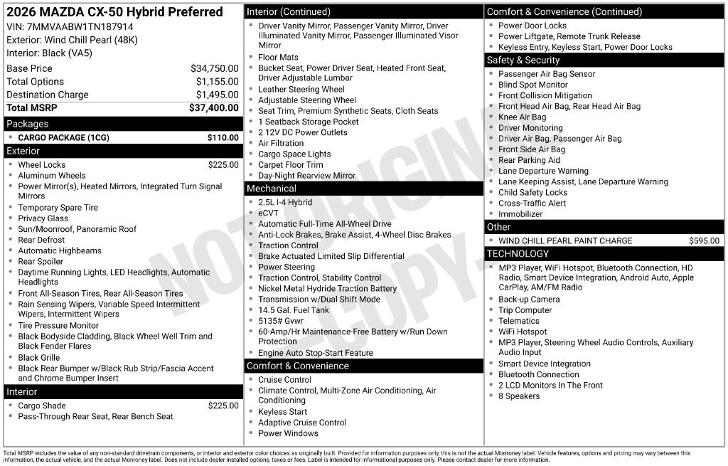 New 2026 MAZDA CX-50 2.5 Hybrid w/ Cargo Package AWD/4WD image 10