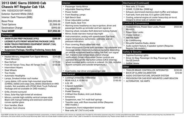 Used 2013 GMC Sierra 3500 W/T w/ Snow Plow Prep Package image 23