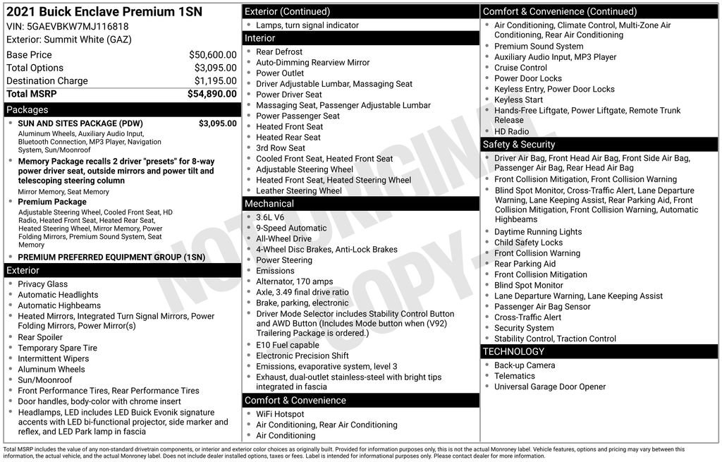 Used 2021 Buick Enclave Premium w/ Sun and Sites Package image 35