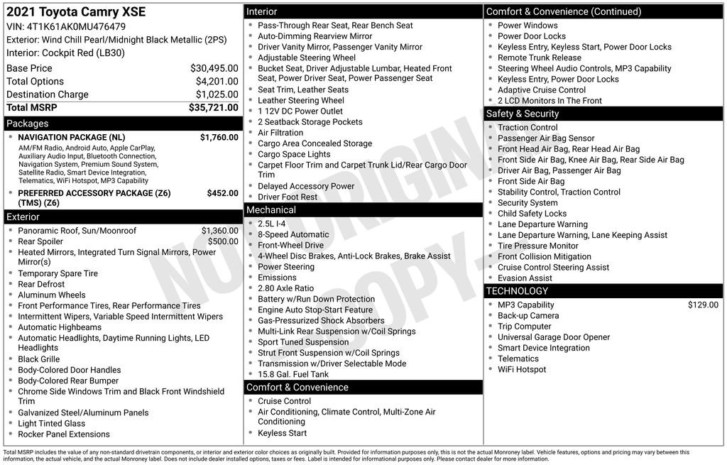 Used 2021 Toyota Camry XSE w/ Navigation Package FWD image 2