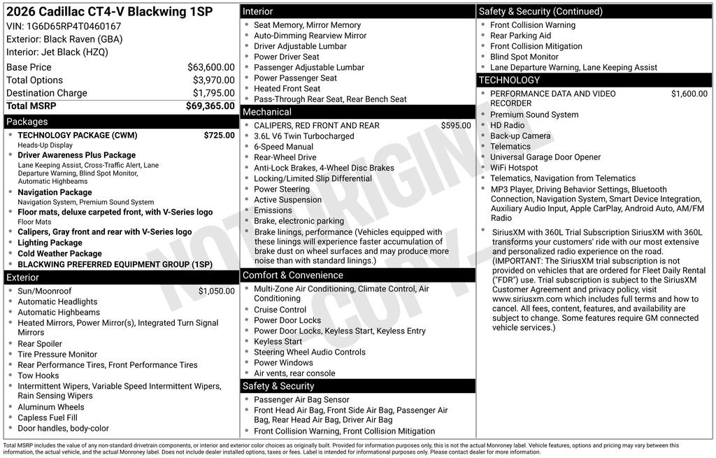 Used 2026 Cadillac CT4 V Blackwing w/ Technology Package RWD image 7