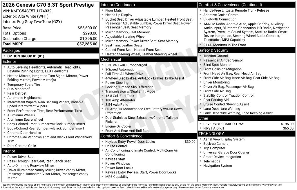New 2026 Genesis G70 3.3T Sport Prestige AWD/4WD image 4