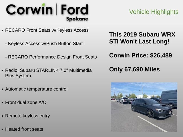 Used 2019 Subaru WRX STI w/ Popular Package #3 (IZT) AWD/4WD image 6