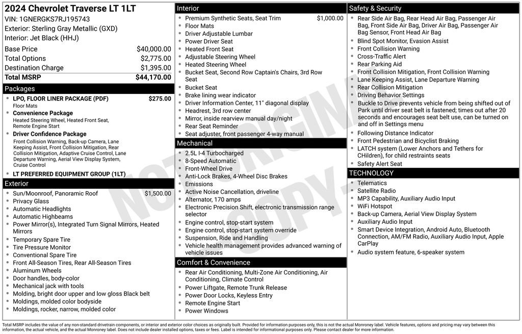 Used 2024 Chevrolet Traverse LT w/ LPO, Floor Liner Package FWD image 6