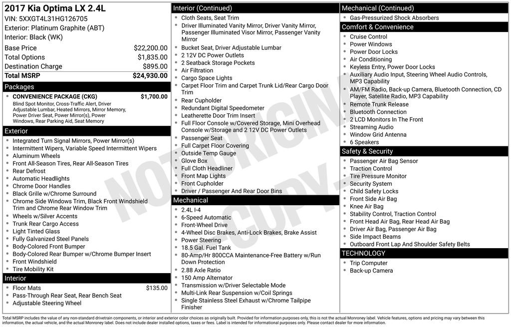 Used 2017 Kia Optima LX w/ Convenience Package image 20