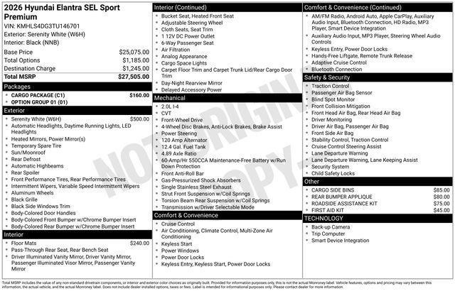 New 2026 Hyundai Elantra SEL Sport w/ Cargo Package image 5