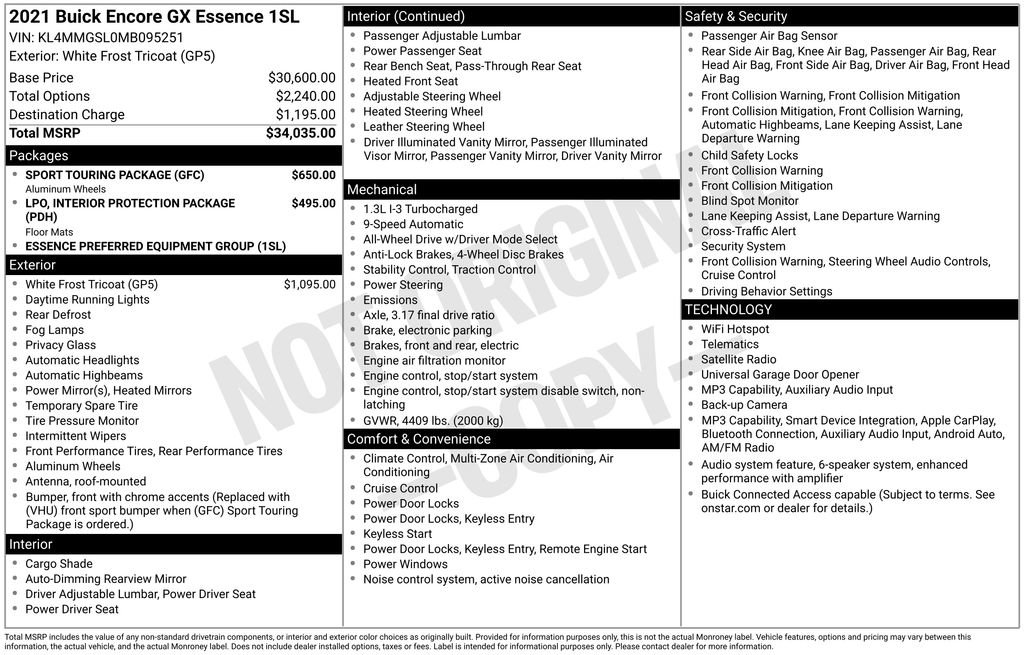 Used 2021 Buick Encore GX Essence w/ Sport Touring Package AWD/4WD image 38