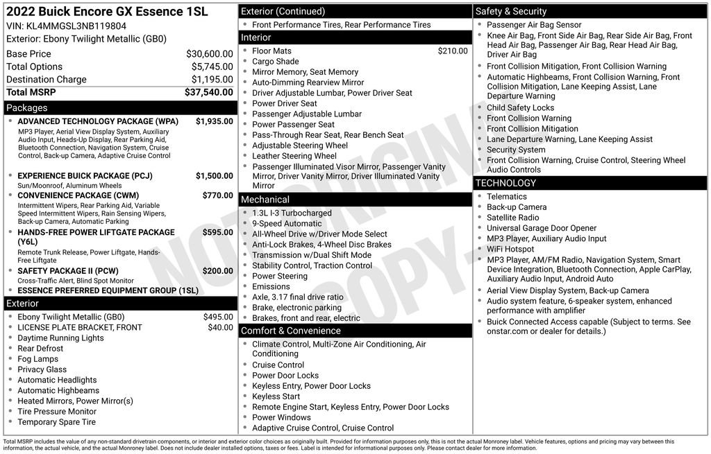 Used 2022 Buick Encore GX Essence w/ Advanced Technology Package AWD/4WD image 7