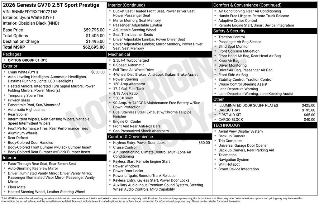 New 2026 Genesis GV70 2.5T Sport Prestige AWD/4WD image 3