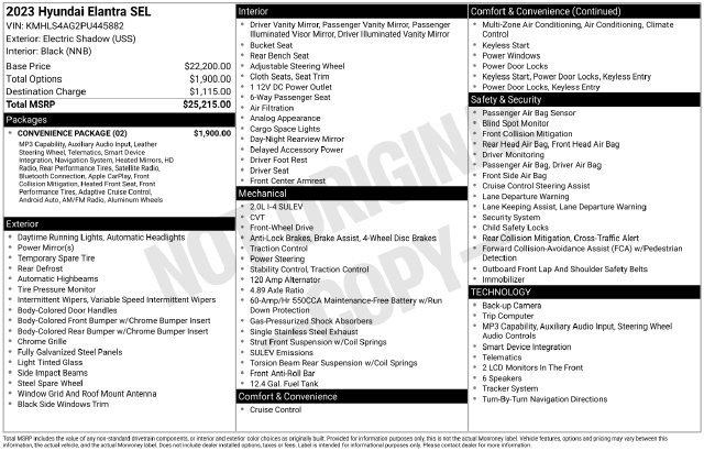 Used 2023 Hyundai Elantra SEL w/ Convenience Package FWD image 2