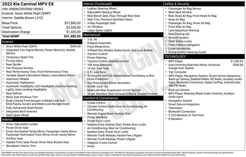 Certified 2022 Kia Carnival EX FWD image 34