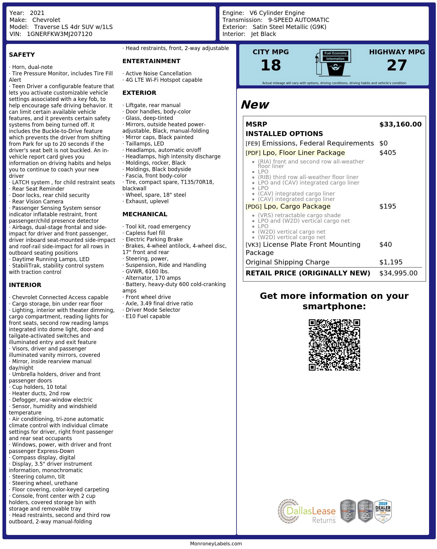 Used 2021 Chevrolet Traverse LS w/ LPO, Floor Liner Package FWD image 2