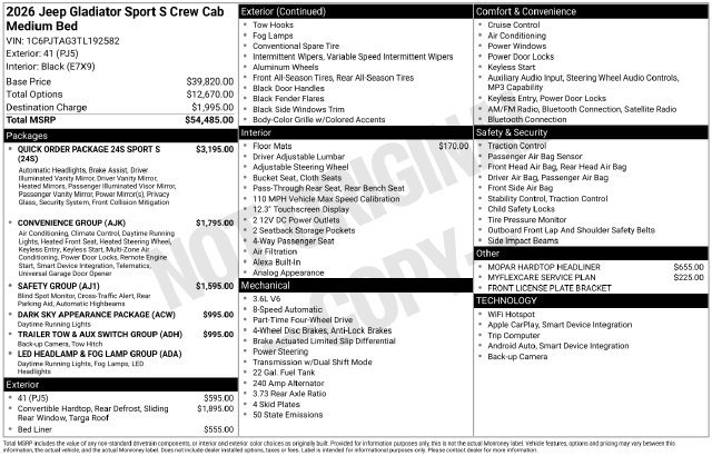 New 2026 Jeep Gladiator Sport AWD/4WD image 49