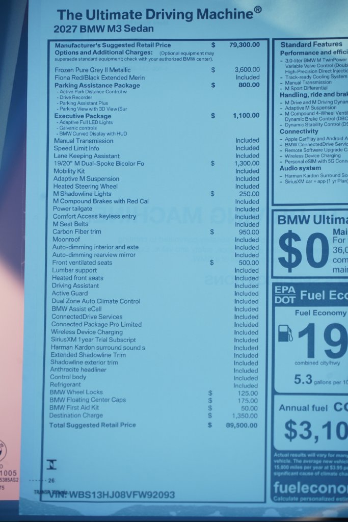 New 2027 BMW M3 w/ Executive Package RWD image 12