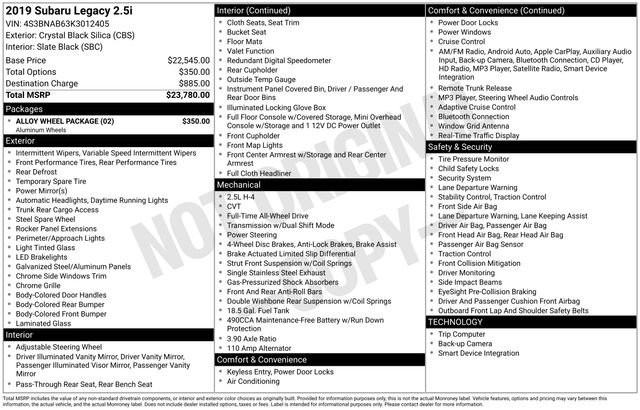 Used 2019 Subaru Legacy 2.5i w/ Alloy Wheel Package image 4