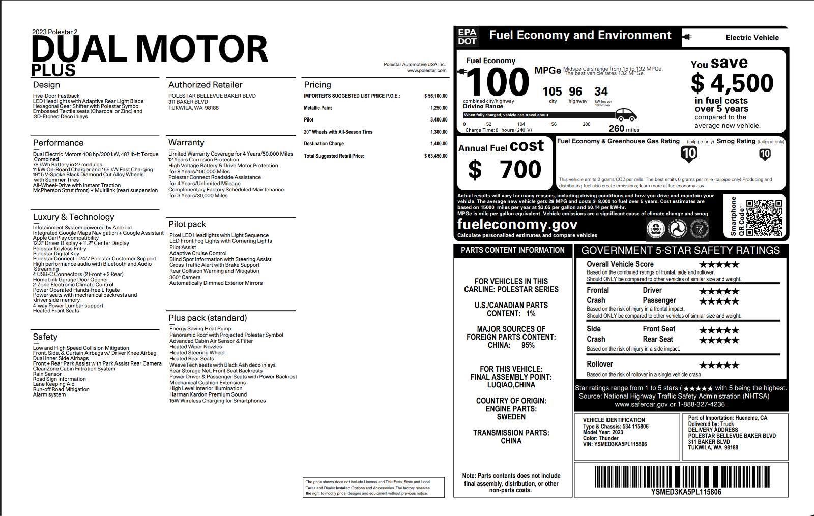 Used 2023 Polestar Polestar 2 Plus w/ Pilot Pack image 5