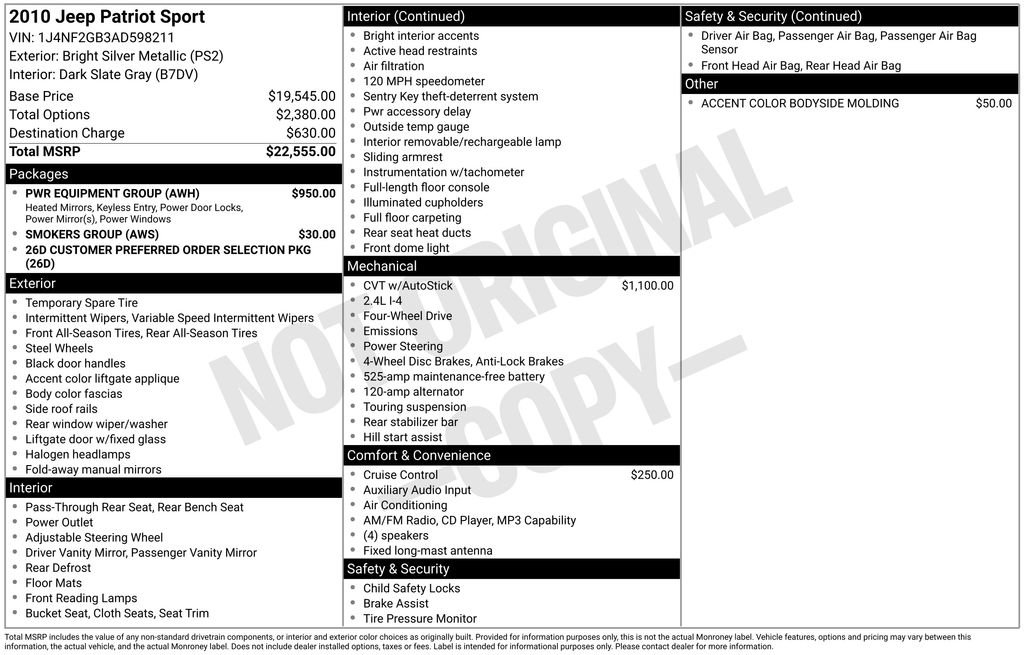 Used 2010 Jeep Patriot Sport w/ PWR Equipment Group AWD/4WD image 3
