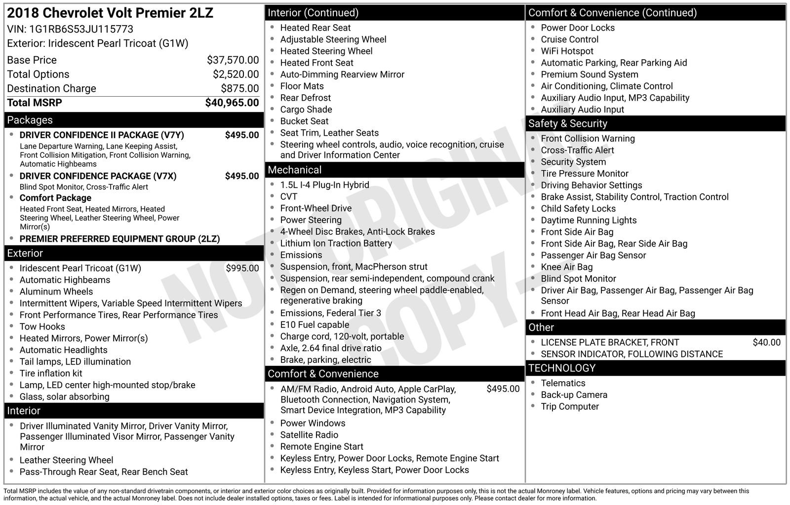 Used 2018 Chevrolet Volt Premier w/ Driver Confidence Package FWD image 26