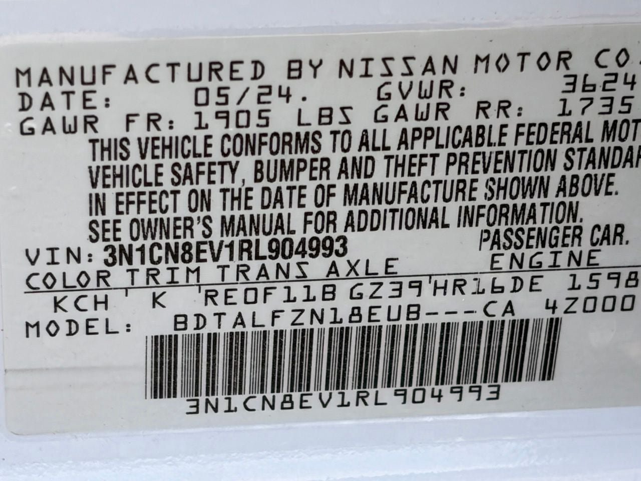 Certified 2024 Nissan Versa SV w/ Trunk Package FWD image 11