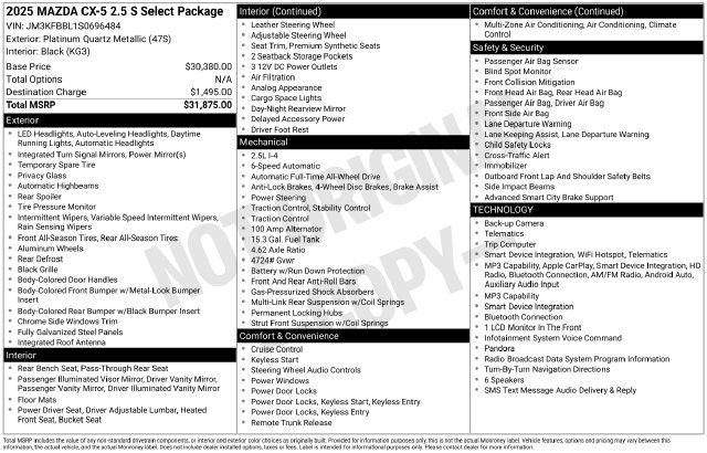 Used 2025 MAZDA CX-5 AWD 2.5 S w/ Select Package image 16