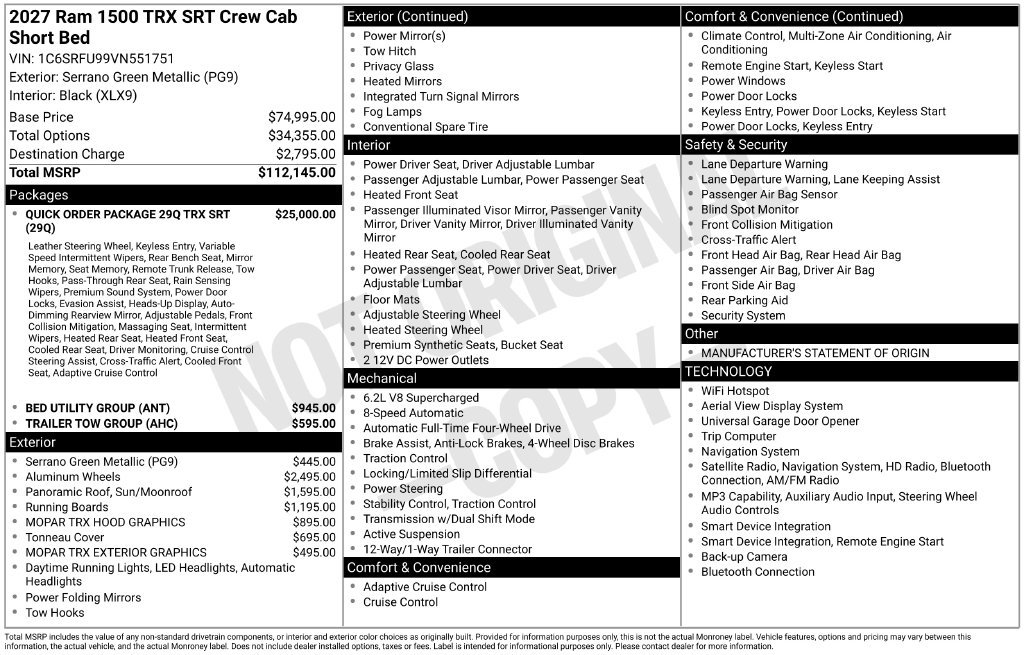 New 2027 RAM 1500 TRX SRT AWD/4WD image 6