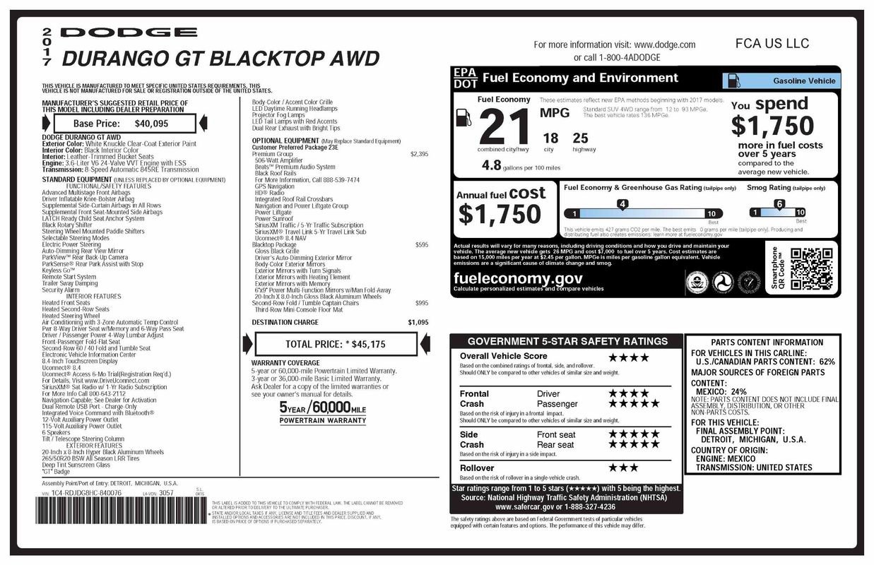 Used 2017 Dodge Durango GT w/ Premium Group image 56