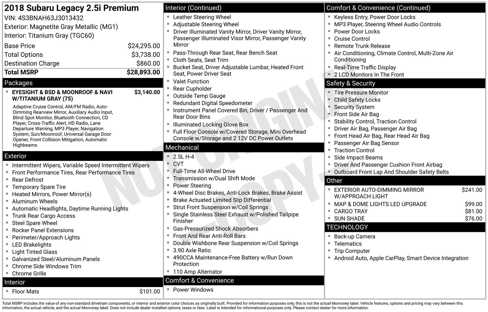 Used 2018 Subaru Legacy 2.5i Premium image 6