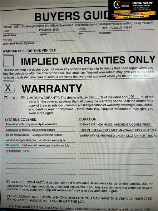 Used 2020 RAM ProMaster 3500 image 11