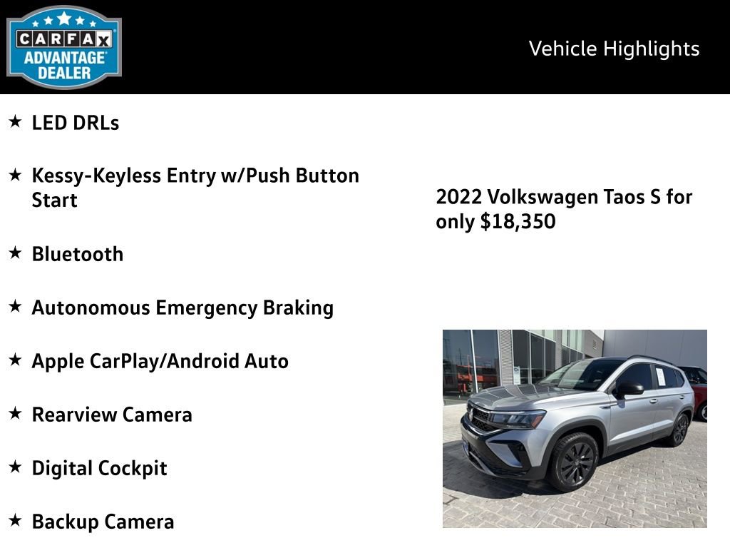 Certified 2022 Volkswagen Taos S w/ IQ Drive S Package image 4