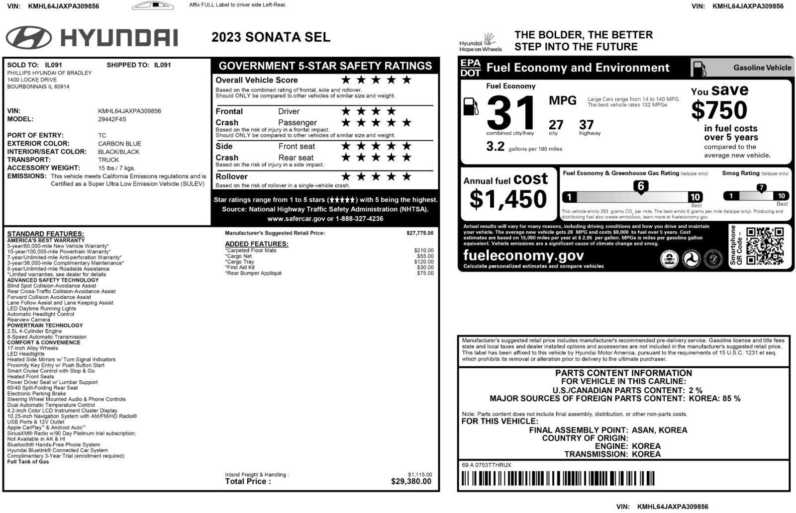 Used 2023 Hyundai Sonata SEL FWD image 51
