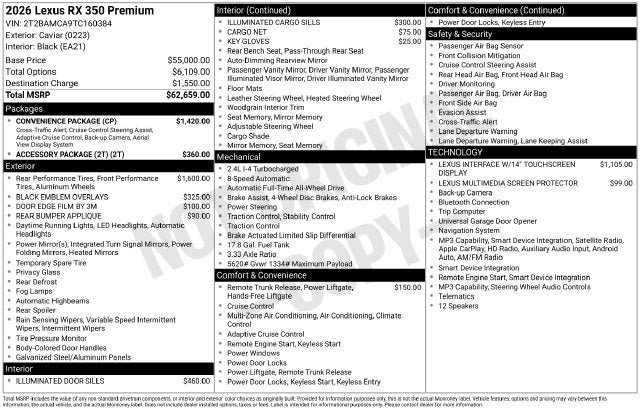 New 2026 Lexus RX 350 Premium w/ Convenience Package AWD/4WD image 39