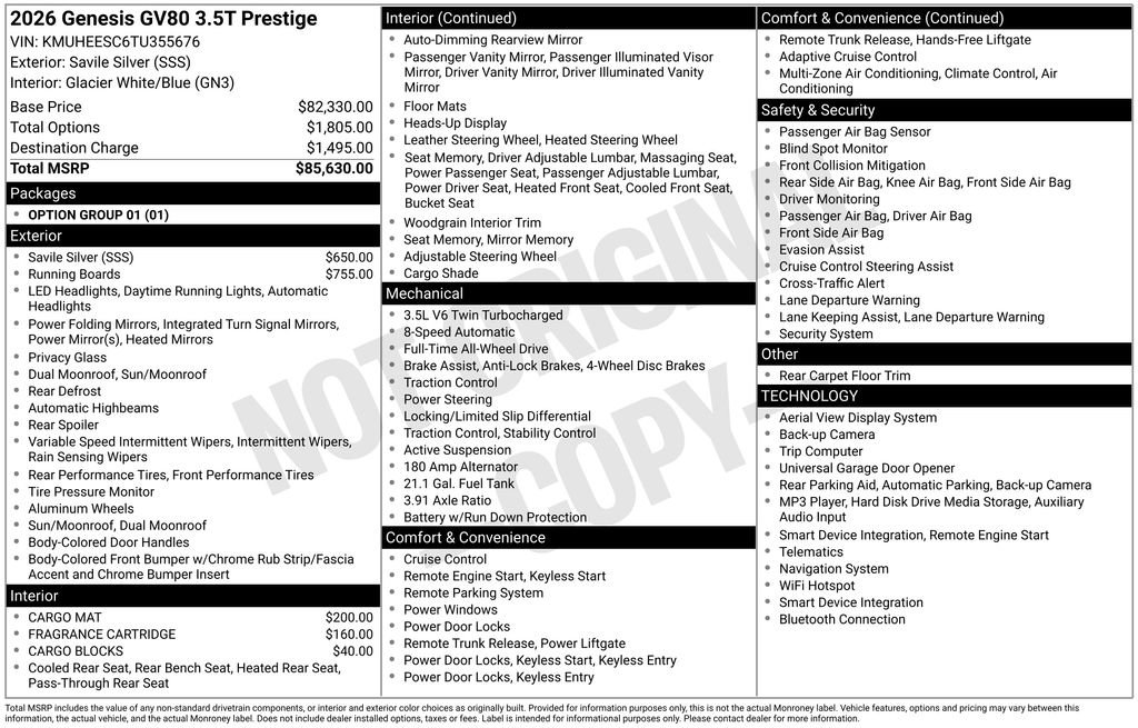 New 2026 Genesis GV80 3.5T Prestige AWD/4WD image 4
