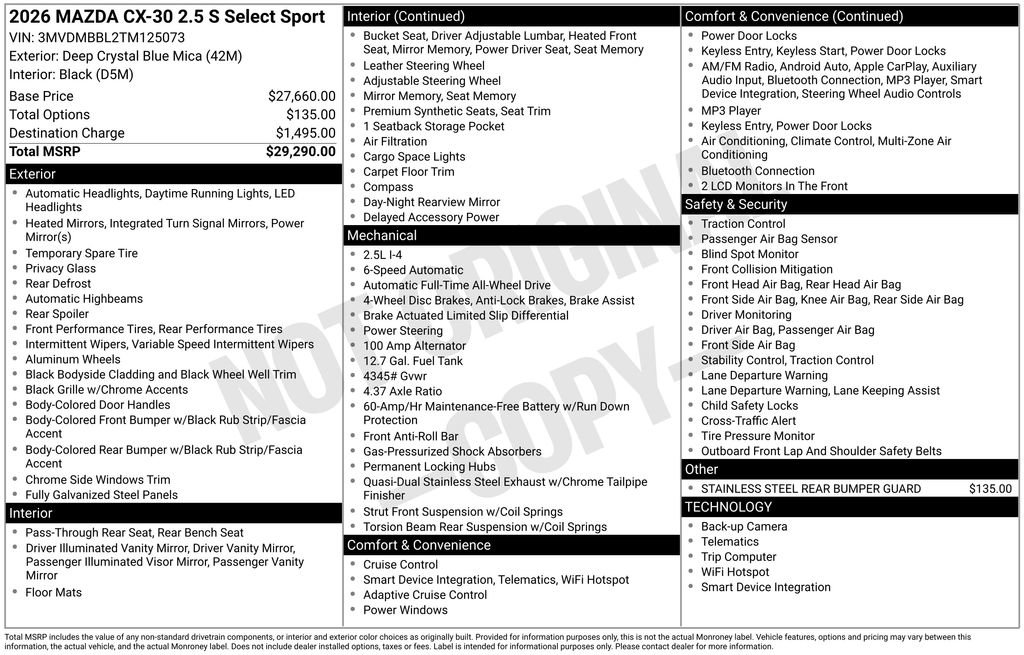 New 2026 MAZDA CX-30 AWD 2.5 S w/ Select Sport Pkg image 4