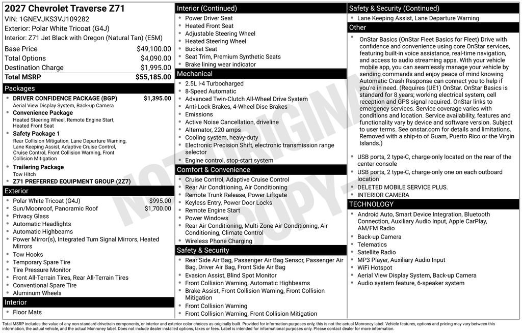 New 2027 Chevrolet Traverse Z71 w/ Driver Confidence Package AWD/4WD image 38