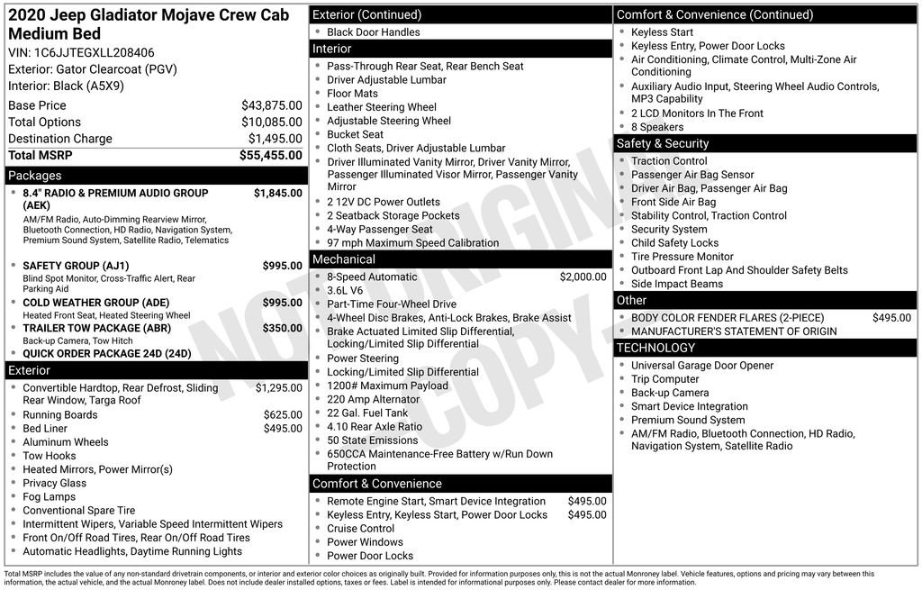 Certified 2020 Jeep Gladiator Mojave AWD/4WD image 11