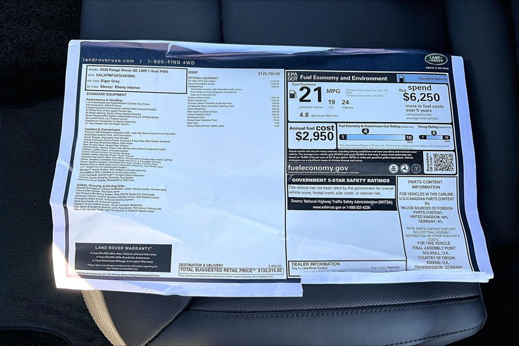 New 2026 Land Rover Range Rover Long Wheelbase SE AWD/4WD image 14
